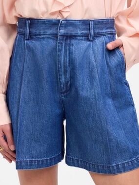 Madewell SIZE 32 The Harlow Superwide Pleated Airy Denim Edition Jean Shorts NWT